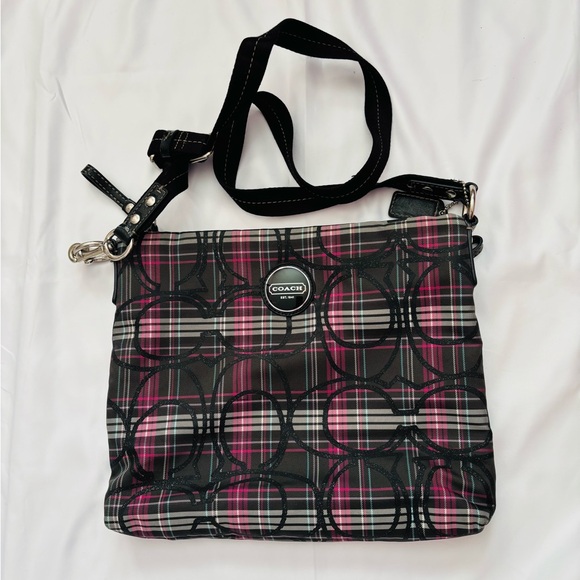 Coach Crossbody Bag - Purple/Pink and Black Plaid 12”x10” - Picture 1 of 12